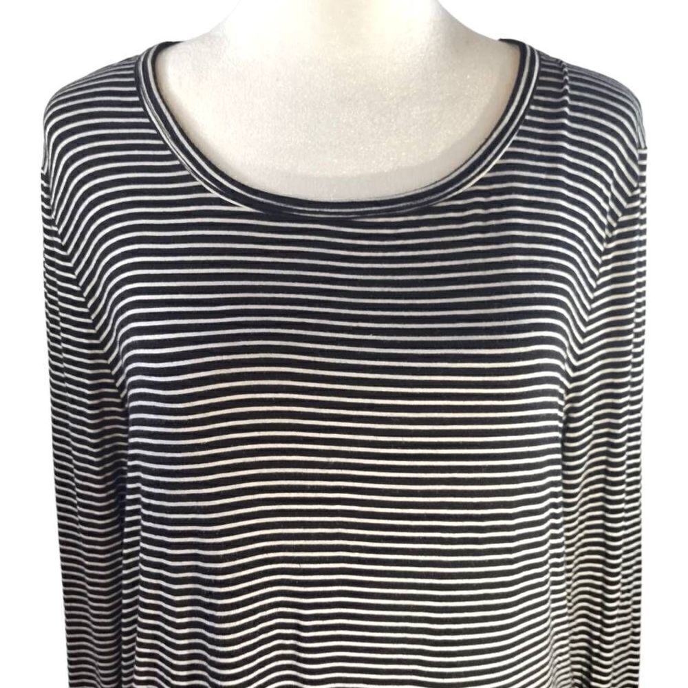 Double Zero Black White Striped Long Sleeve Top Sz L Womens Blouse Stretchy Tee - Picture 2 of 6